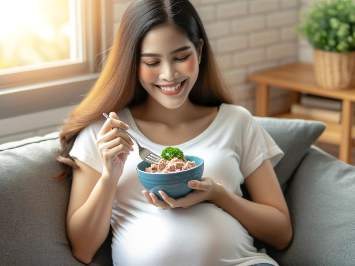Pregnant Woman eating Tuna
