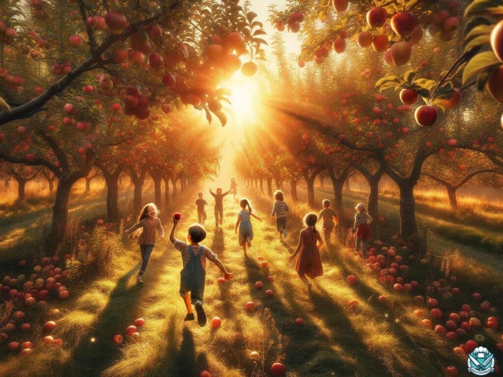running through orchard